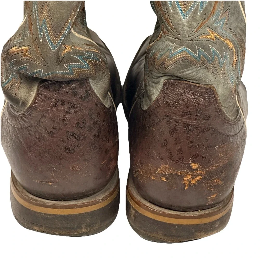 Ariat Arena‎ Rebound Men's 9.5D 10021679 Brown Blue Leather Square Toe Boots